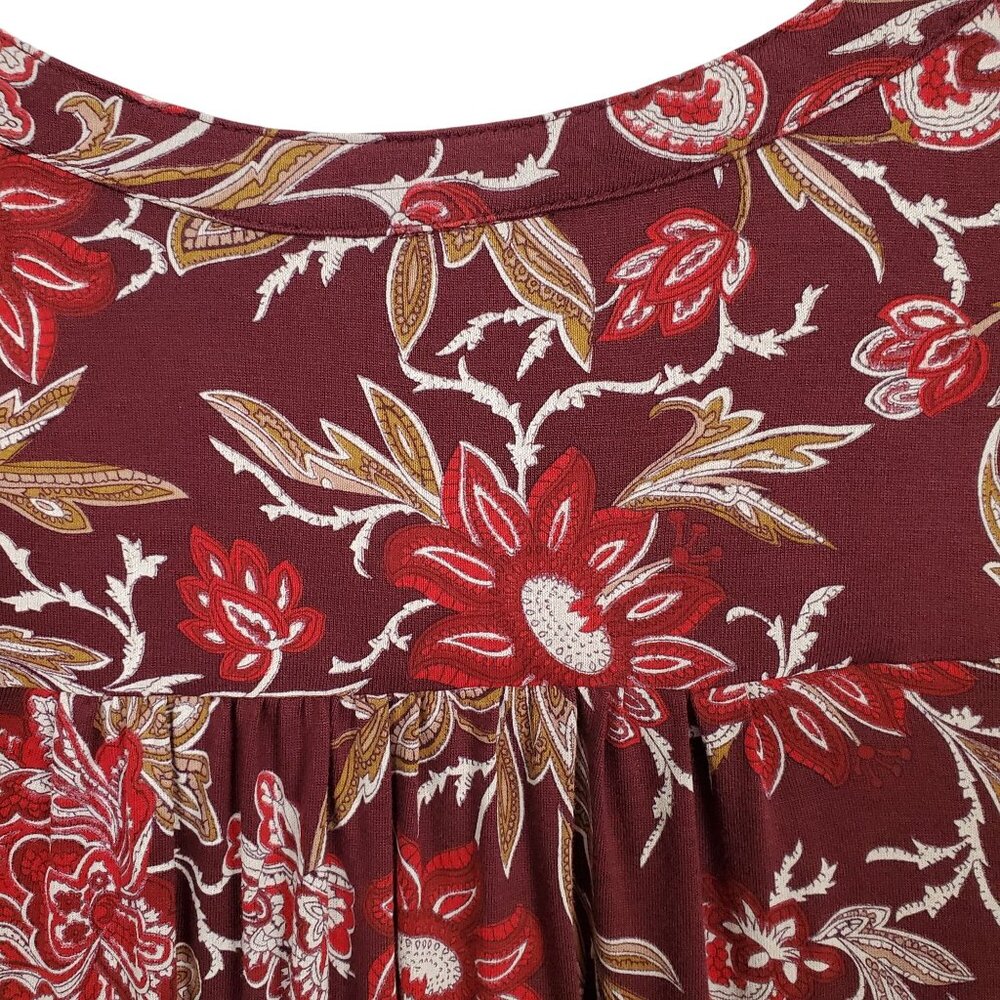 Lucky Brand Womens 1X Blouse Popover Burgundy Paisley Boho Tunic Top 3/4 Sleeve - Picture 8 of 11